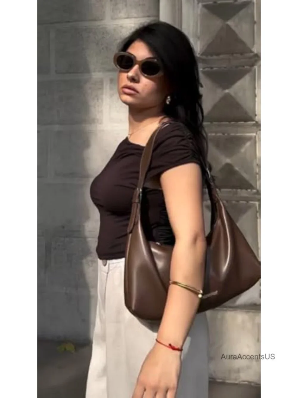 Medium Crescent Hobo Shoulder Bag Vegan Leather Adjustable Strap